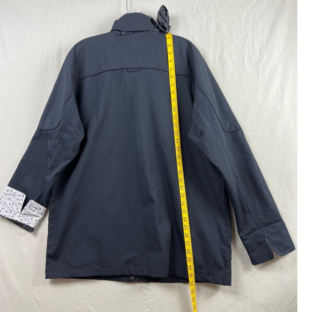 Blair Rain Jacket Women Large Navy Blue Floral Lined Zip Front Hidden Hood - Picture 5 of 15